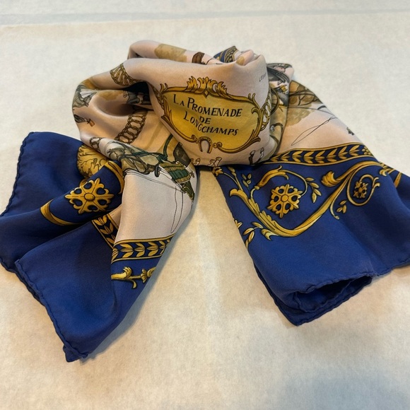 Hermes Blue and Gold Equestrian Scarf - Picture 3 of 5